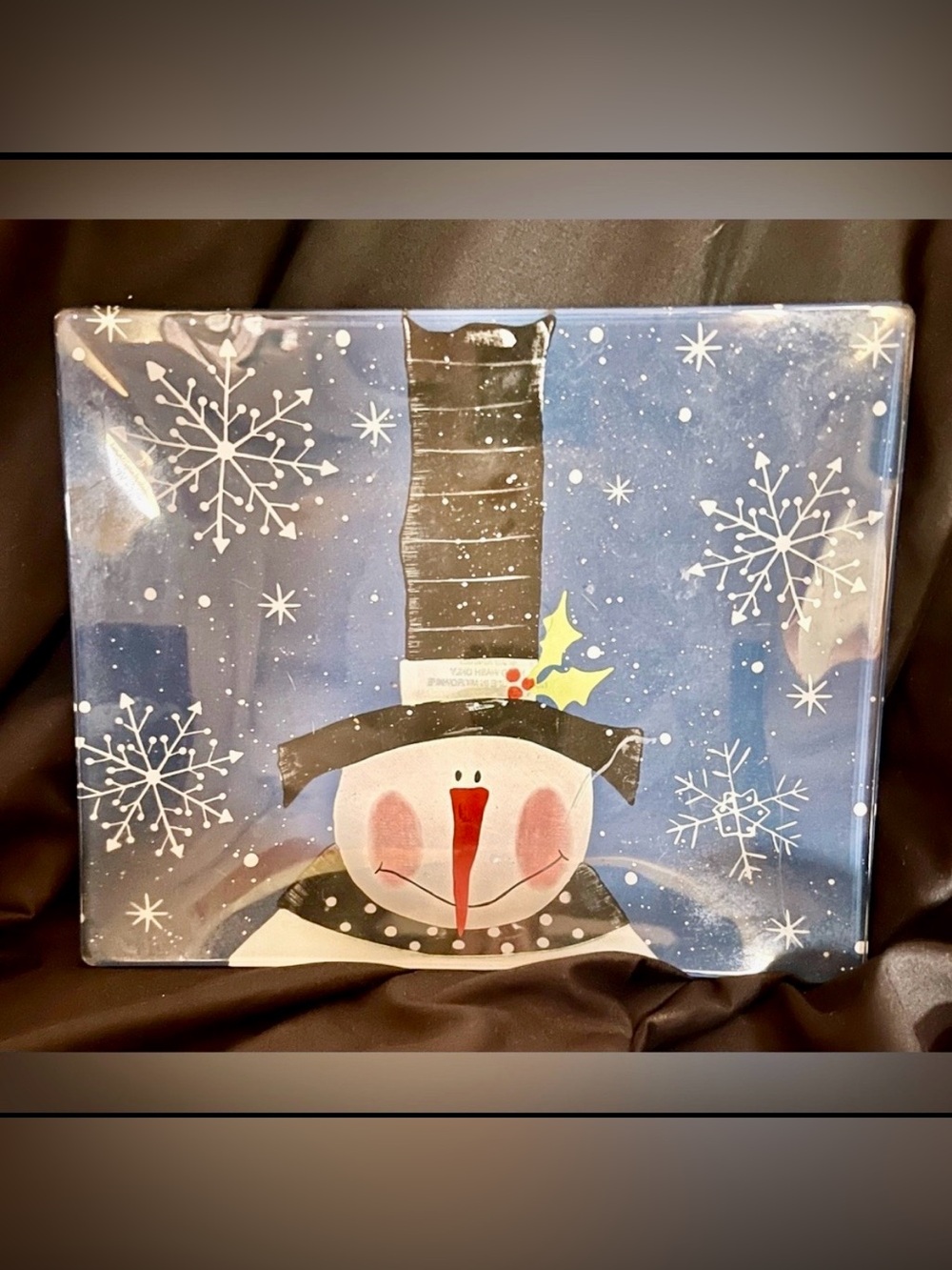 Certified International Jill Ankrom Snowman Glass Serving Plate Platter 10x8